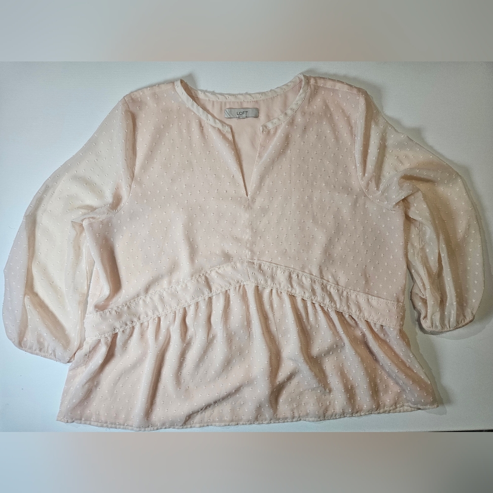 Loft Blouse Womens Unsized Light Pink V-neck Sheer Balloon Sleeve Feminine‎ Top